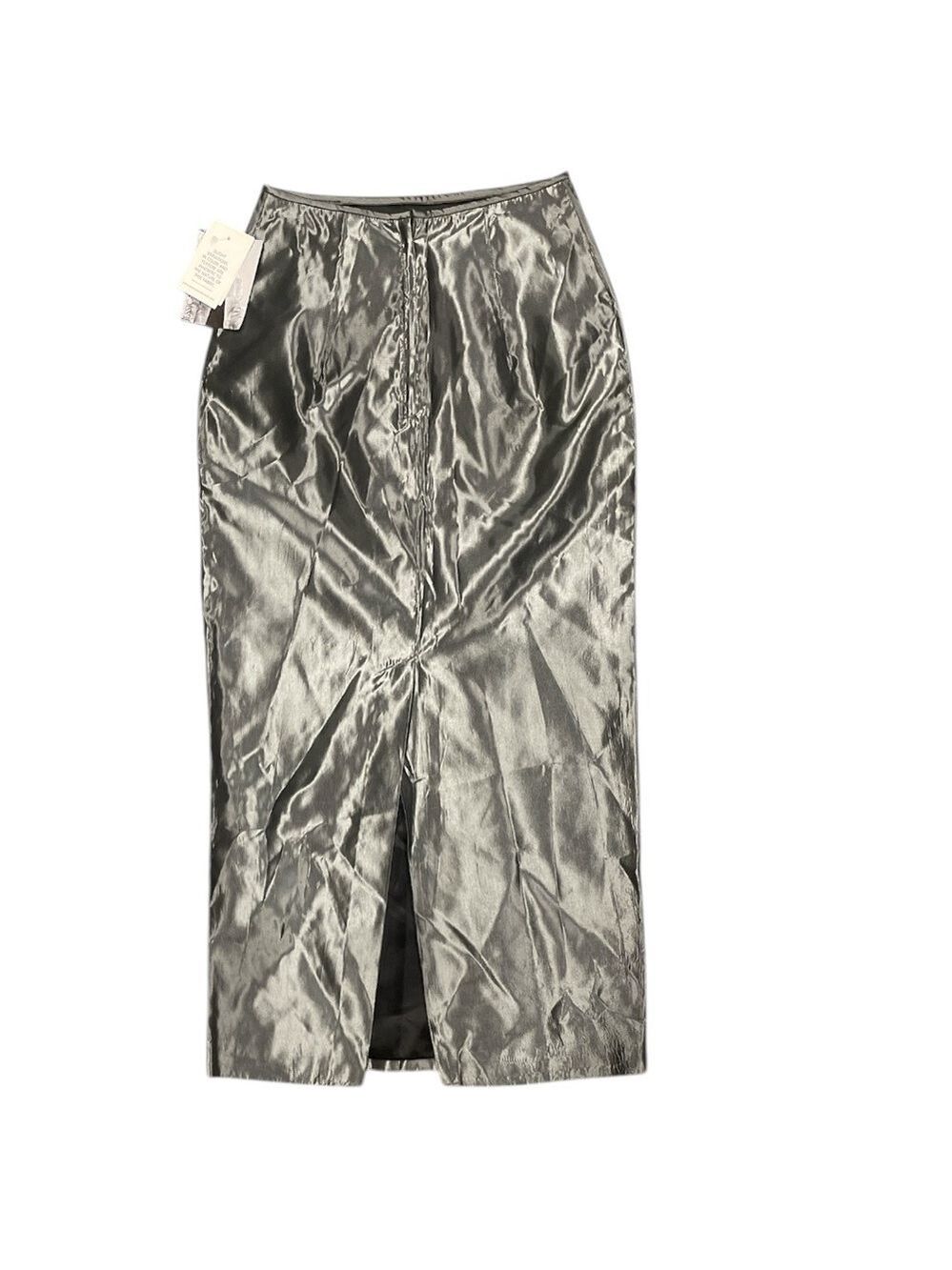 Jessica McClintock Silver Metallic Column Midi Skirt Rockstar Glam Black Tie - Picture 3 of 8